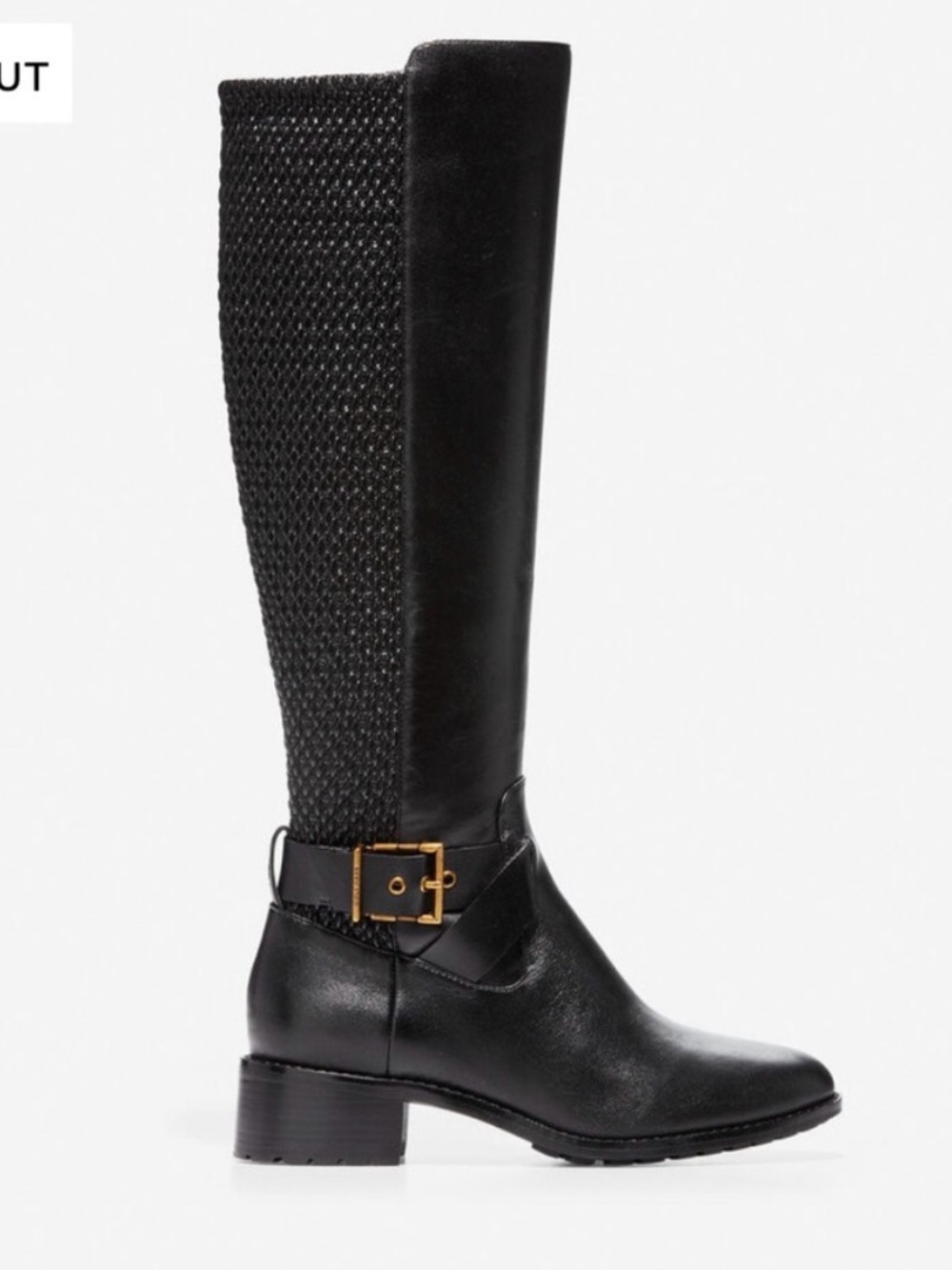 Women’s Cole Haan Black Tall leather gold Buckle Riding Boots size 8.5